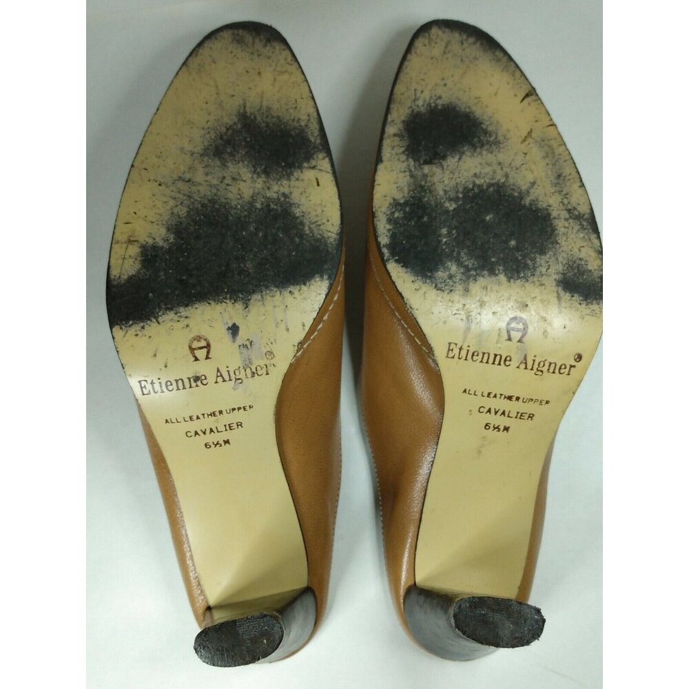 Etienne Aigner Cavalier Women's Leather Tan Brown Heel Mules Slip On Sz 6.5 M - Picture 6 of 10